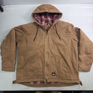 Berne Canvas Work Jacket Men's Brown Flannel Quilt Lined‎ Hooded Winter Sz 2XL